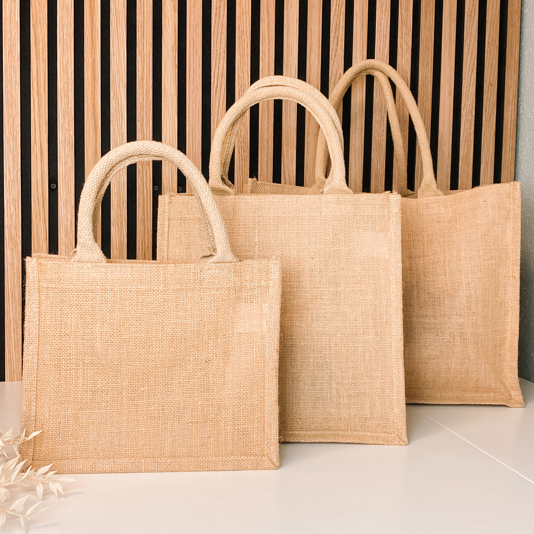Jute Tasche NAME + TITEL in drei verschiedenen Größen (personalisiert)