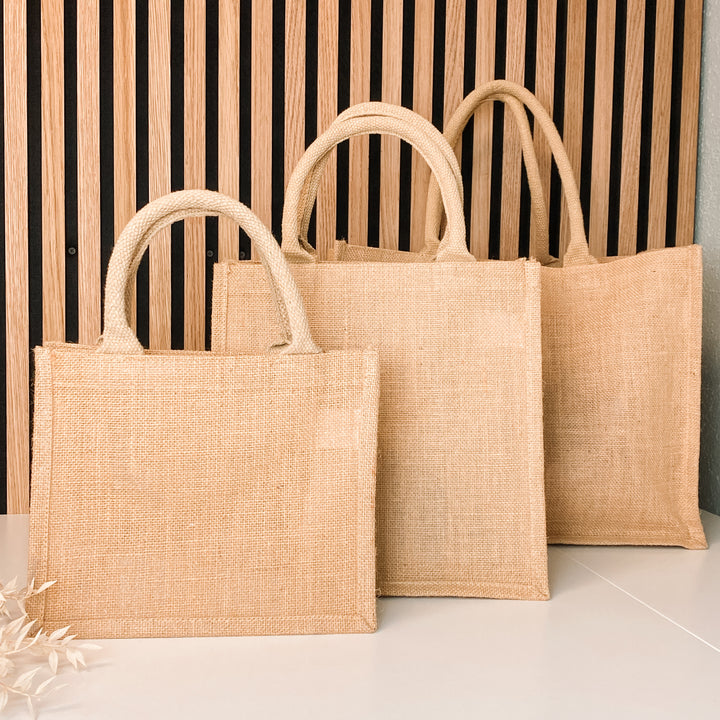 Jute Tasche NAME + TITEL in drei verschiedenen Größen (personalisiert)