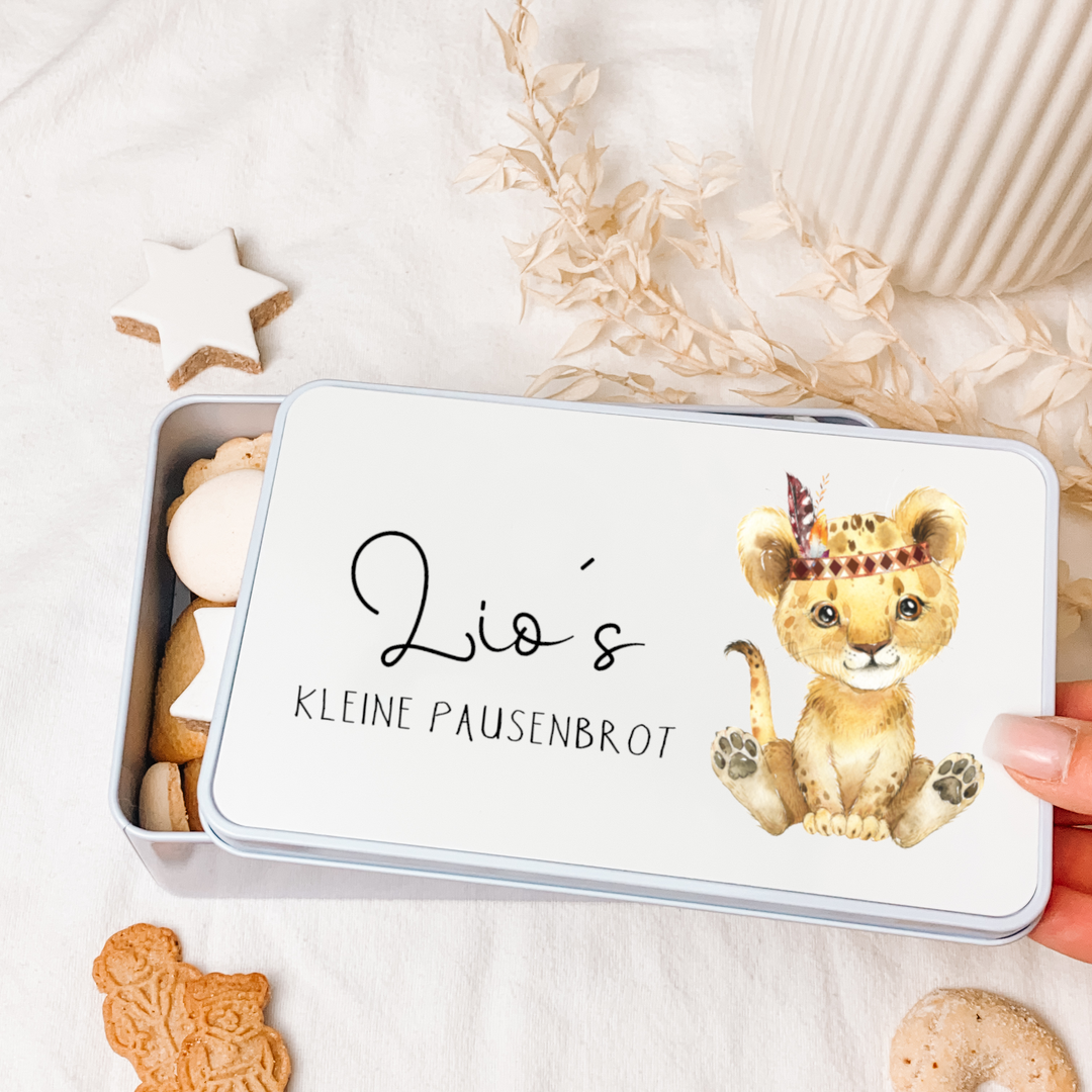 Keksdose WUNSCHNAME + LÖWE (personalisiert)