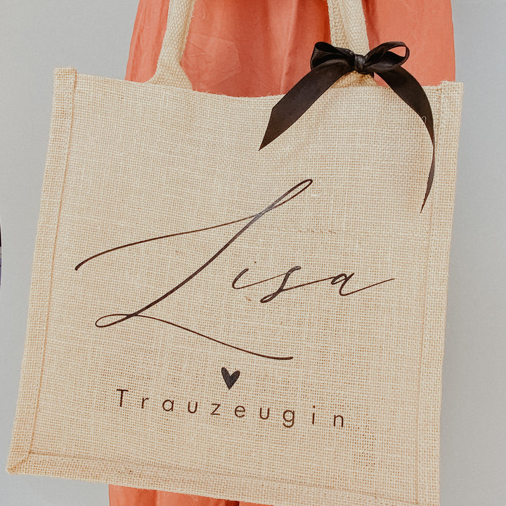 Jute Tasche NAME + TITEL in drei verschiedenen Größen (personalisiert)