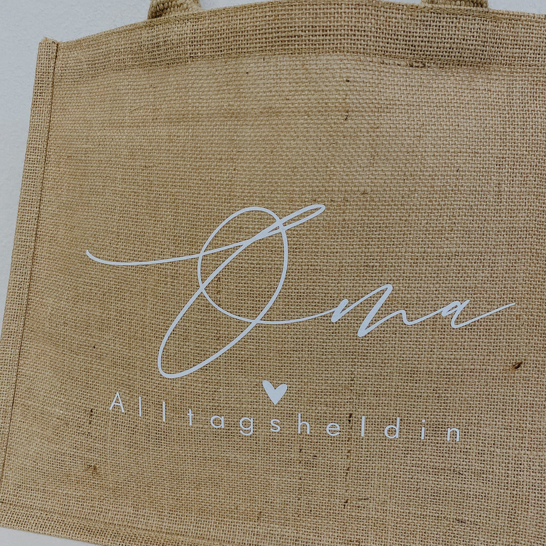 Jute Tasche NAME + TITEL in drei verschiedenen Größen (personalisiert)
