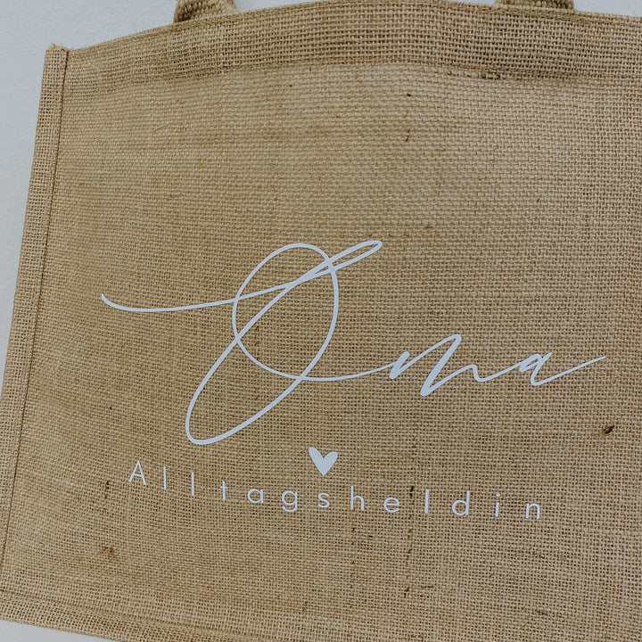 Jute Tasche NAME + TITEL in drei verschiedenen Größen (personalisiert)