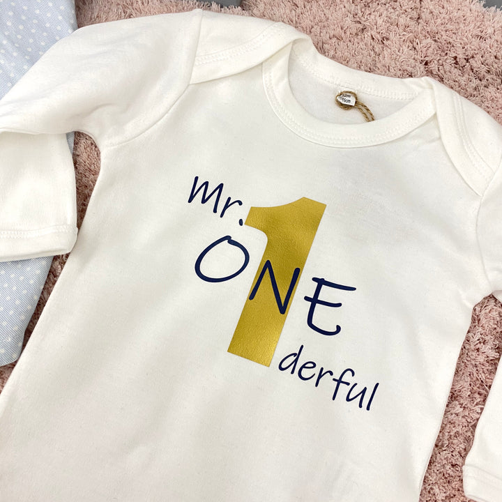 Baby-Body langarm in weiß mit Geburtstagsaufdruck
