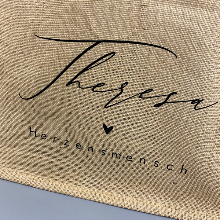Jute Tasche NAME + TITEL in drei verschiedenen Größen (personalisiert)