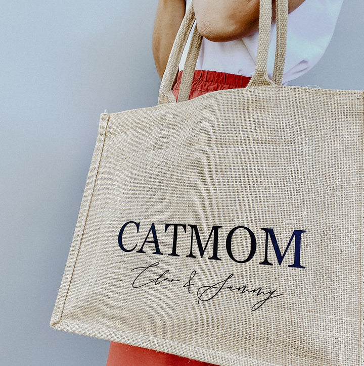 Tasche aus 100% Jute mit Aufdruck CATMOM