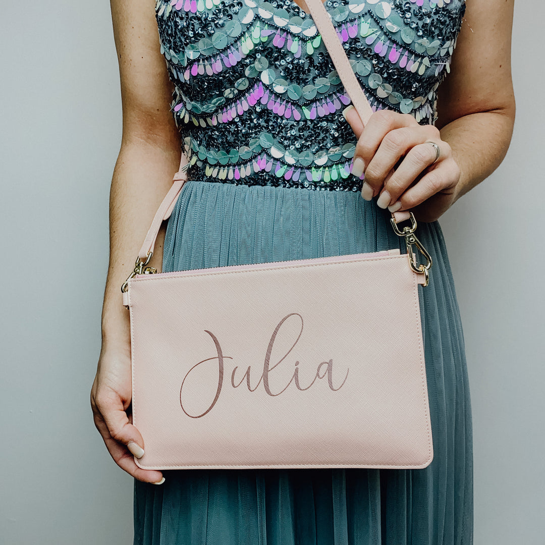 NobleDeer® Premium Umhänge- & Clutch-Tasche WUNSCHNAME "Lovely" (personalisiert)