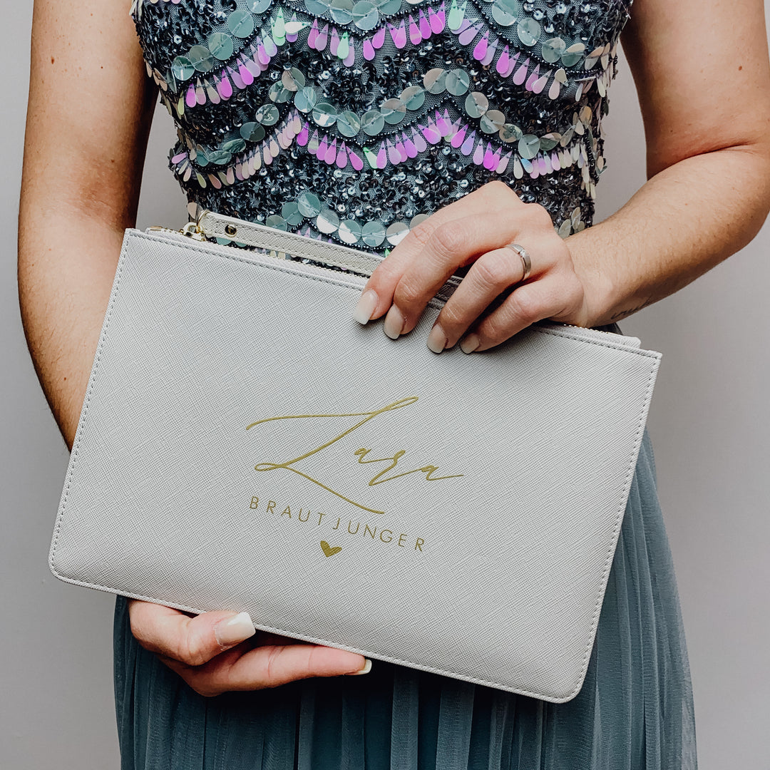 NobleDeer® Premium Clutch WUNSCHNAME + TITEL "Kalligrafie" (personalisiert)