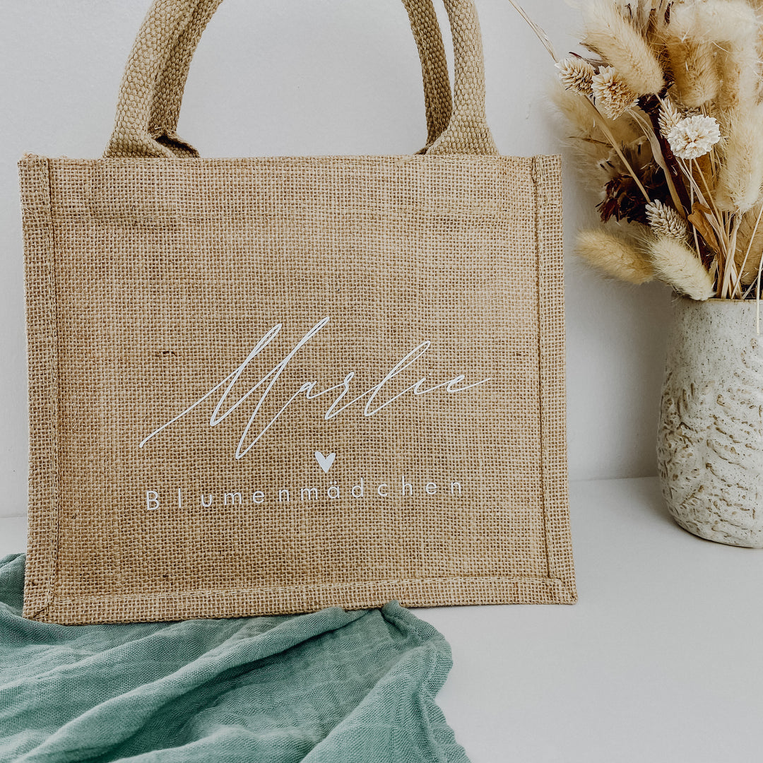 Jute Tasche NAME + TITEL in drei verschiedenen Größen (personalisiert)