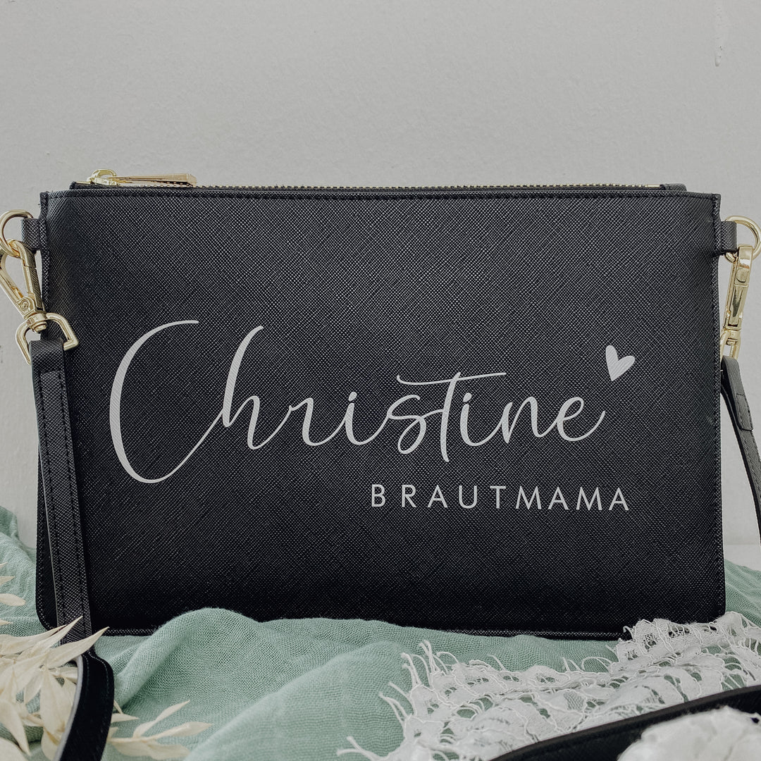NobleDeer® Premium Umhänge- & Clutch-Tasche WUNSCHNAME + TITEL "Lovely" (personalisiert)