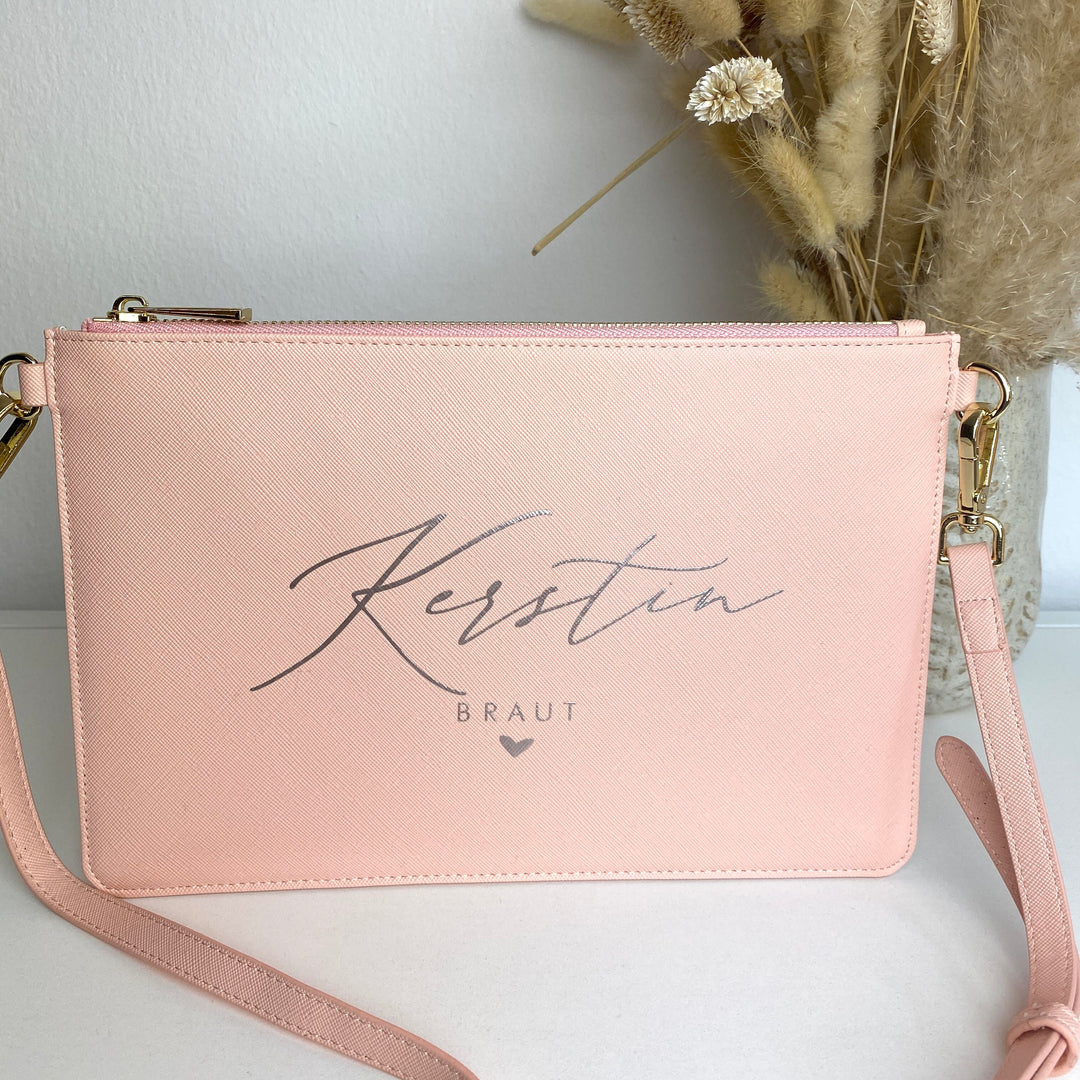 NobleDeer® Premium Umhänge- & Clutch-Tasche WUNSCHNAME + TITEL "Kalligrafie" (personalisiert)