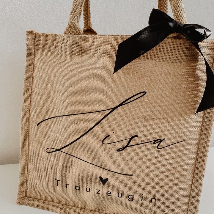 Jute Tasche NAME + TITEL in drei verschiedenen Größen (personalisiert)