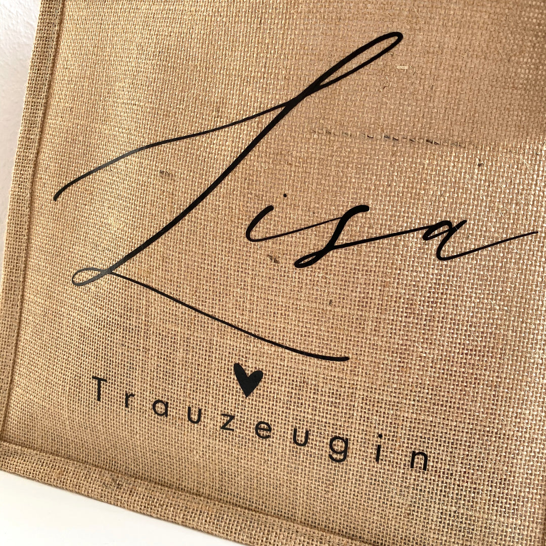 Jute Tasche NAME + TITEL in drei verschiedenen Größen (personalisiert)