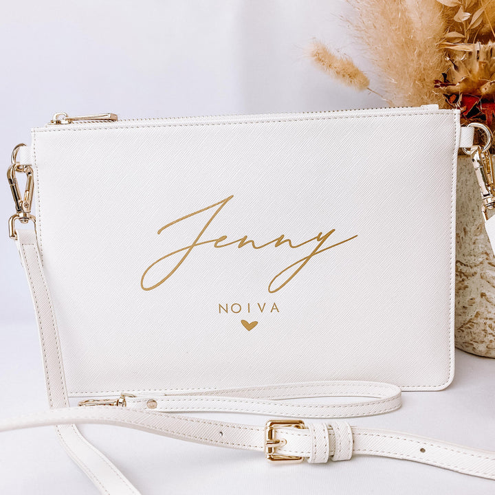 NobleDeer® Premium Umhänge- & Clutch-Tasche WUNSCHNAME + TITEL "Kalligrafie" (personalisiert)