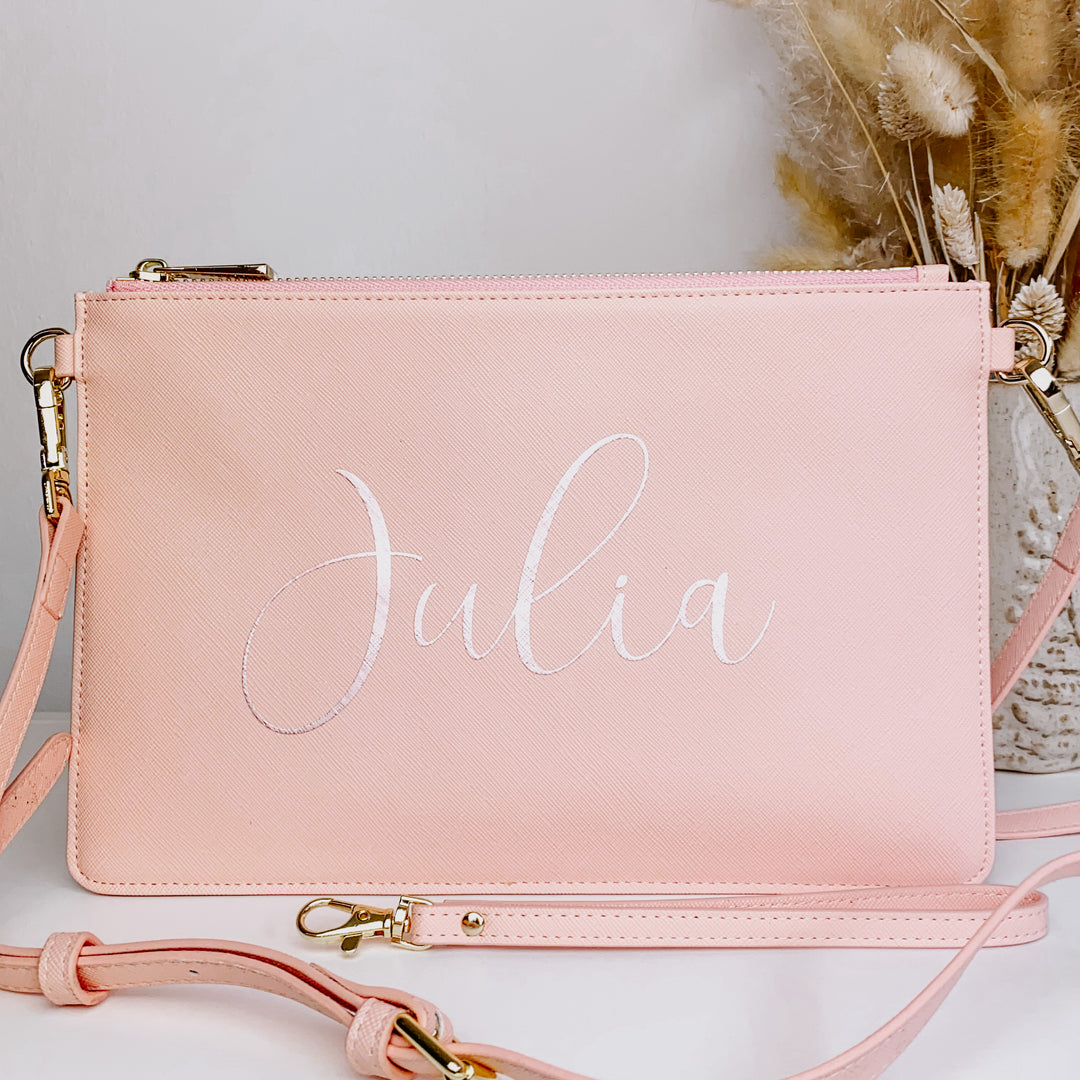 NobleDeer® Premium Umhänge- & Clutch-Tasche WUNSCHNAME "Lovely" (personalisiert)