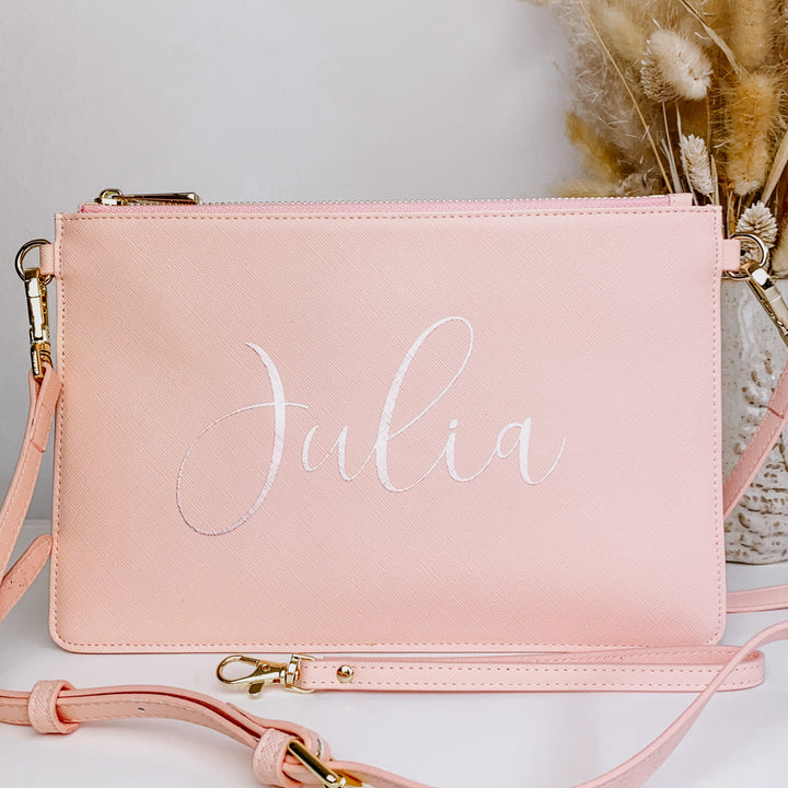 NobleDeer® Premium Umhänge- & Clutch-Tasche WUNSCHNAME "Lovely" (personalisiert)