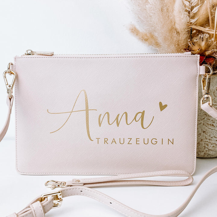NobleDeer® Premium Umhänge- & Clutch-Tasche WUNSCHNAME + TITEL "Lovely" (personalisiert)