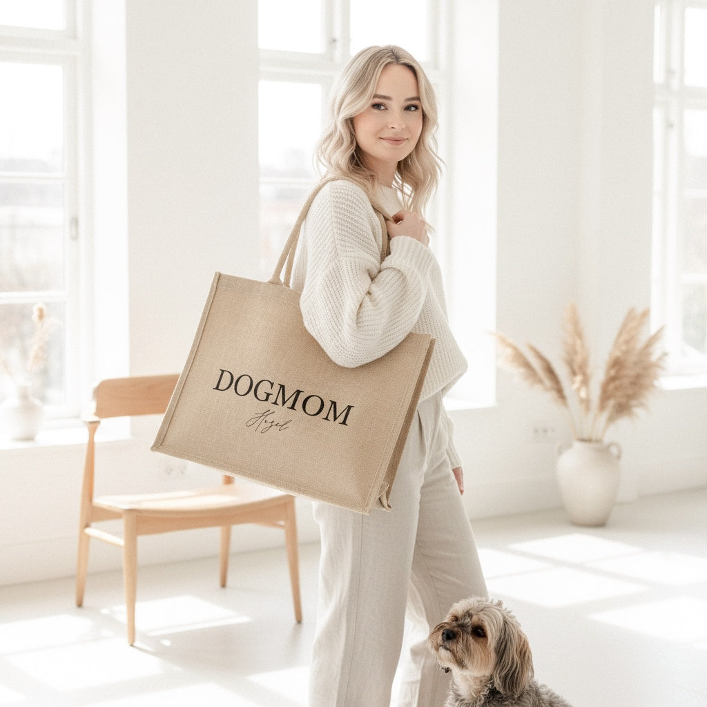Jute Tasche groß DOGMOM (personalisiert)