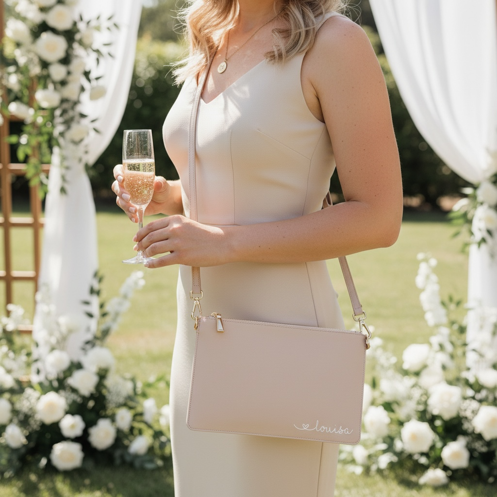 NobleDeer® Premium Umhänge- & Clutch-Tasche WUNSCHNAME "Herzchenschrift" (personalisiert)