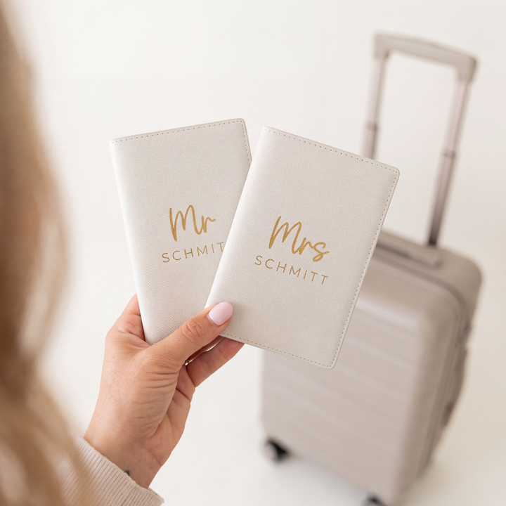 Reisepasshülle MRS / MR + NAME mittig