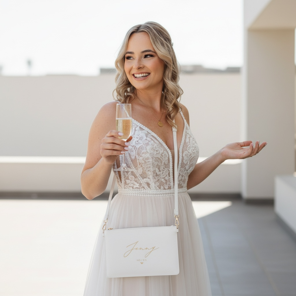 NobleDeer® Premium Umhänge- & Clutch-Tasche WUNSCHNAME + TITEL "Kalligrafie" (personalisiert)