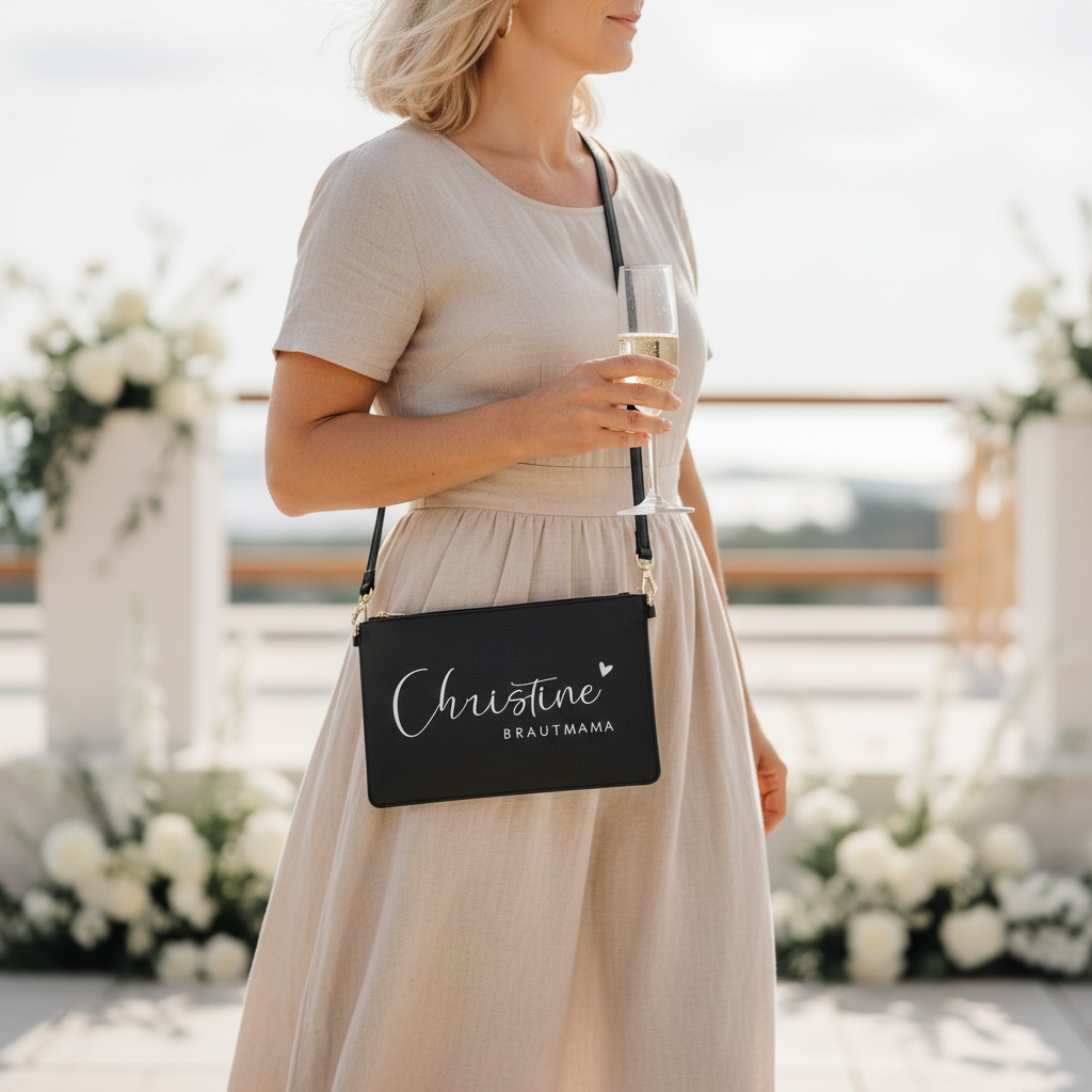 NobleDeer® Premium Umhänge- & Clutch-Tasche WUNSCHNAME + TITEL "Lovely" (personalisiert)