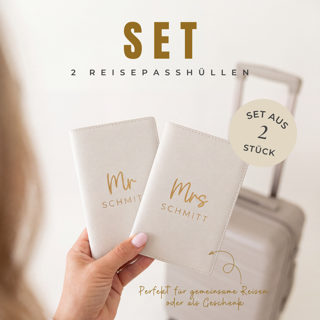2er SET Reisepasshülle MRS / MR + NAME