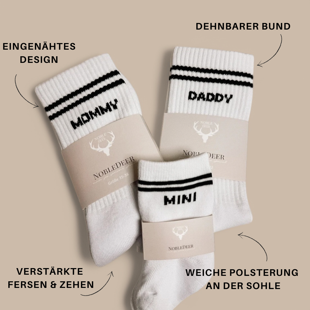 Geschenkset NobleDeer® Premium Socken MOMMY & DADDY & MINI