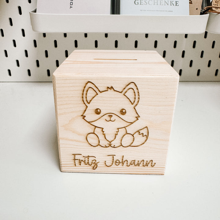 Spardose aus Holz TIERBABYS (personalisiert)