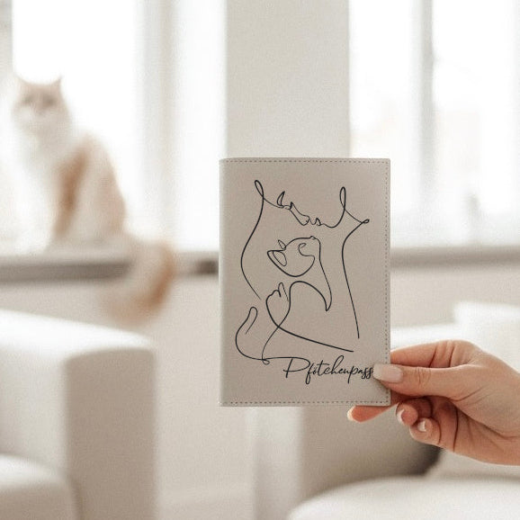 EU-Heimtierausweis & Impfpass Hülle KATZE LINEART PFÖTCHNEPASS