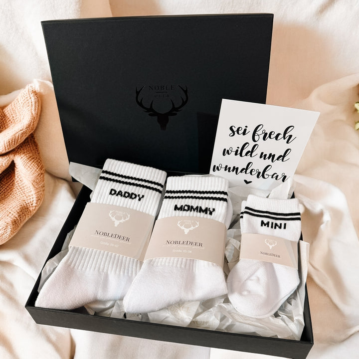 Geschenkset NobleDeer® Premium Socken MOMMY & DADDY & MINI