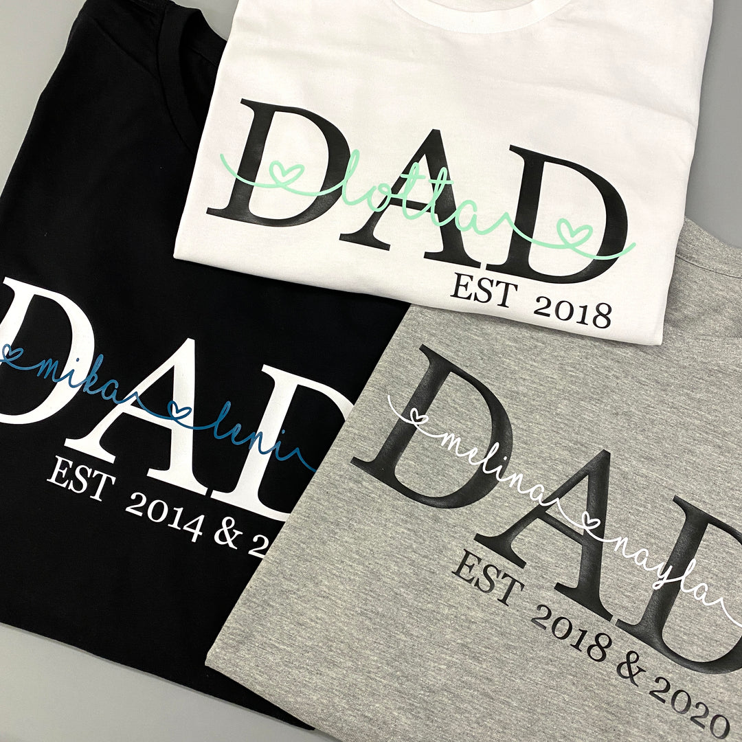 Herren T-Shirt DAD EST (personalisiert) | KINDERNAMEN | PAPA | GEBURTSJAHR