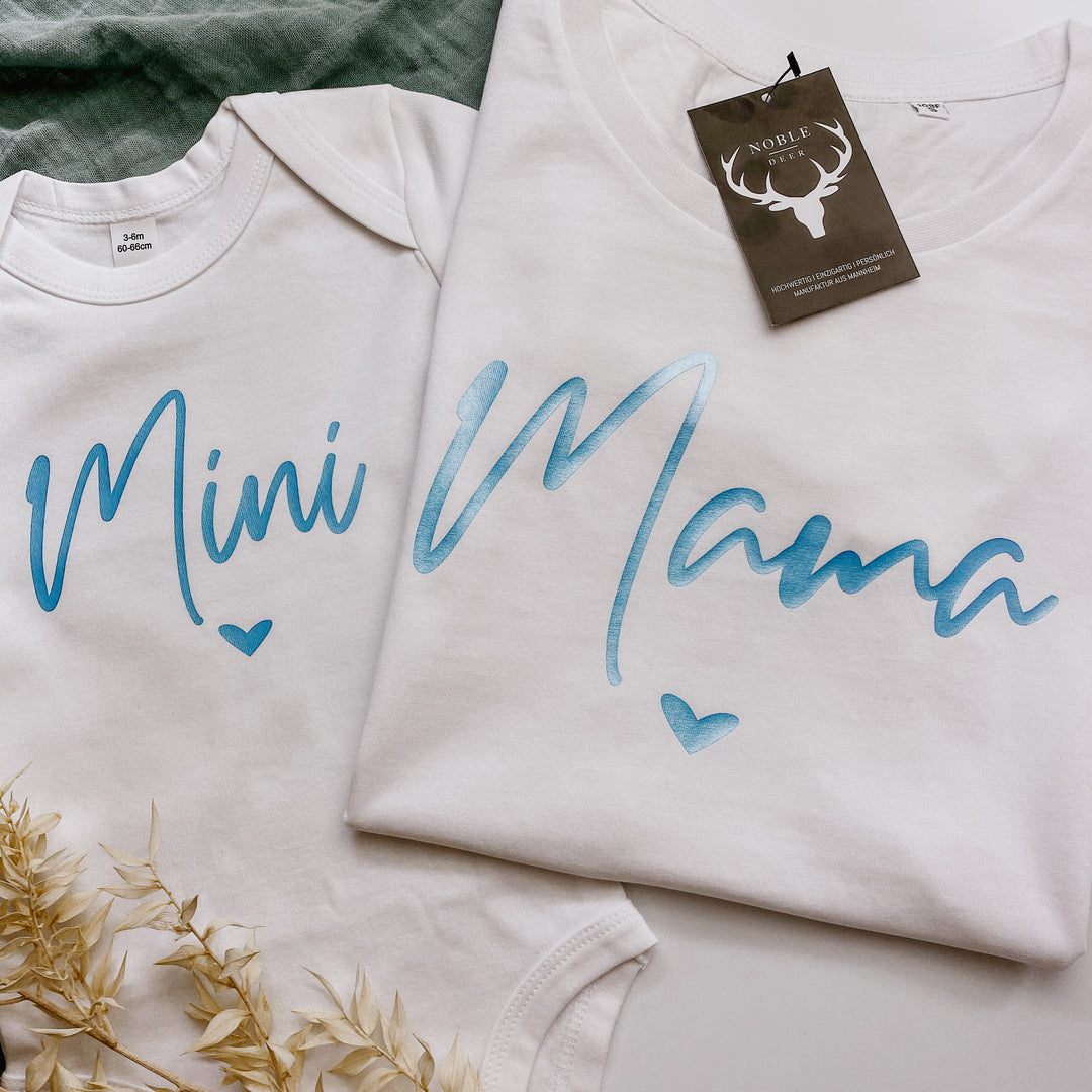 SET Damen T-Shirt regulär MAMA + Baby-Body MINI (individuell)