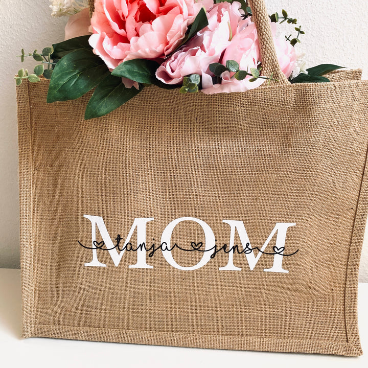 Jute  Tasche groß MOM + KINDERNAMEN (personalisiert) | TASCHE | MAMA | KIND