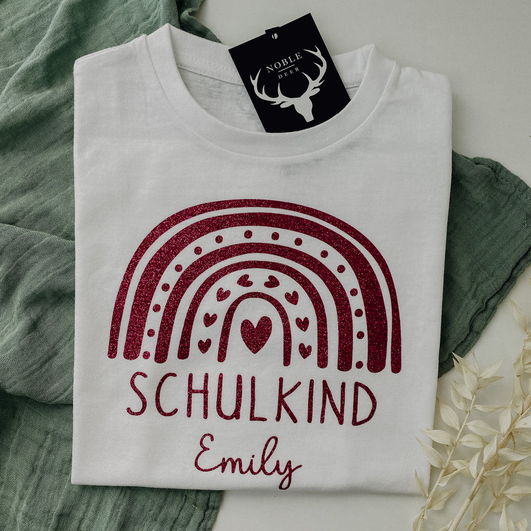 Kinder T-Shirt RAINBOW + SCHULKIND (personalisiert) | NAME | HERZ