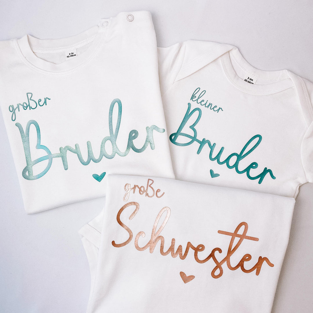 Baby-Shirt SCHWESTER / BRUDER (personalisiert)