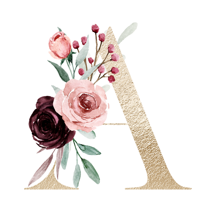 Tasse INITIAL + WUNSCHNAME "burgundy flowers | gold" (personalisiert)