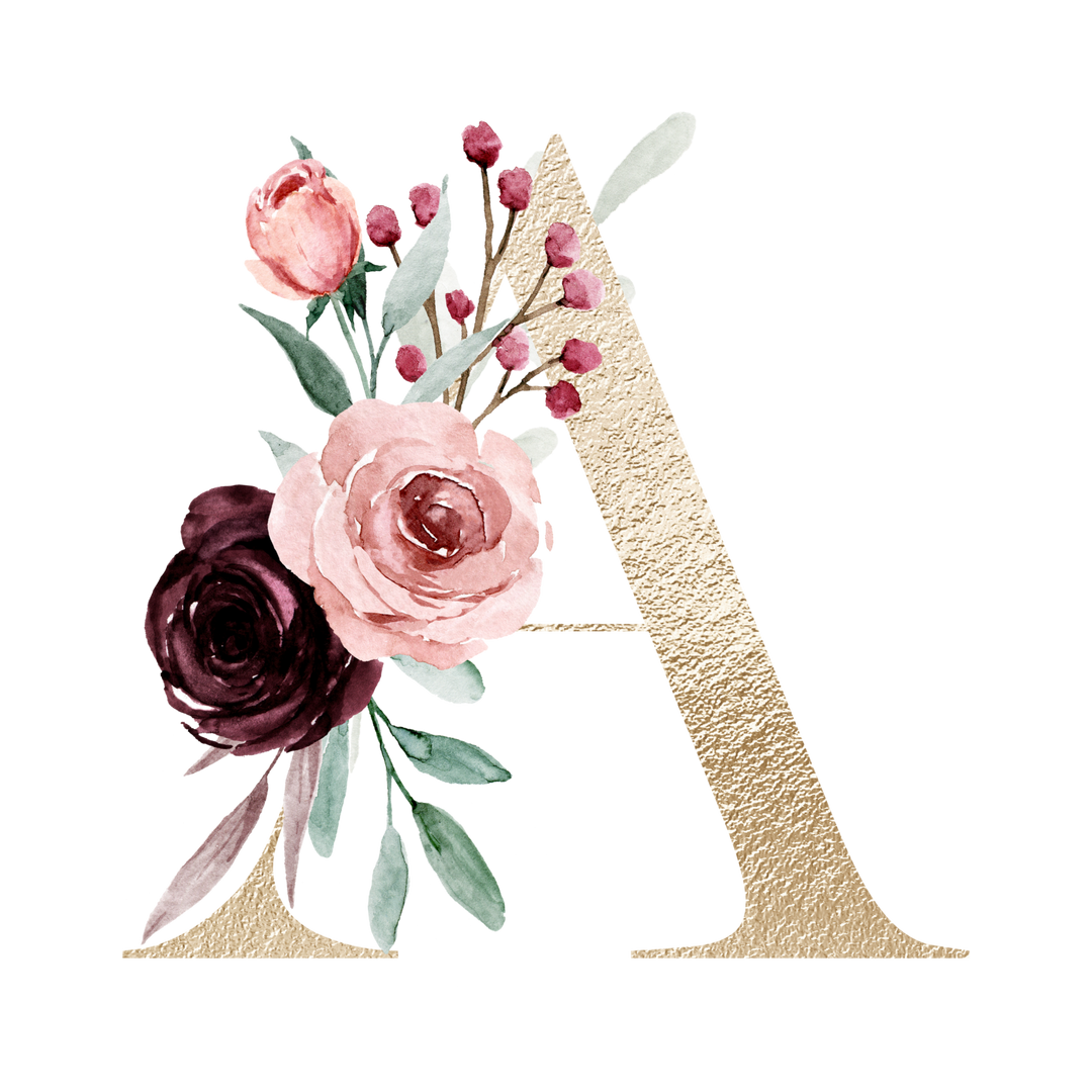 Tasse INITIAL "burgundy flowers | gold" (personalisiert)