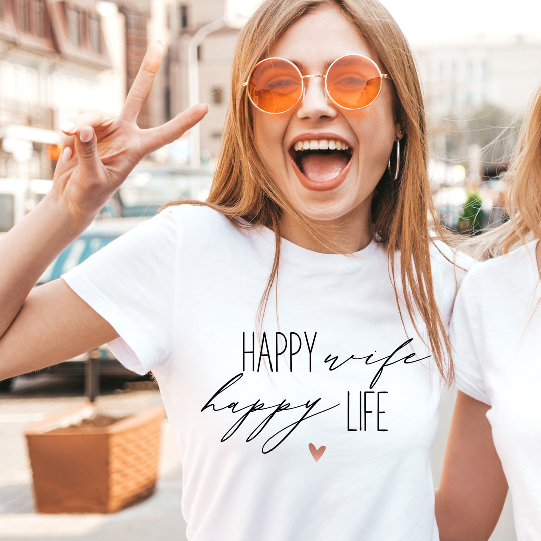 Damen T-Shirt regulär HAPPY WIFE HAPPY LIFE (individuell)